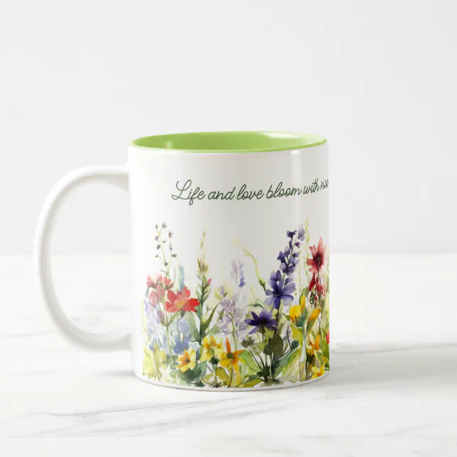 Multicolor flowers Watercolor Print Two-Tone Coffee Mug