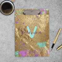 Fancy Foil Glitter Gold Metallic Paint Splatter Clipboard