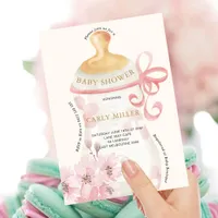 Pink Cute Baby Bottle Baby Shower Invitation