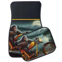 Bigfoot on a Hot Rod Bike in Woods Car Floor Mat