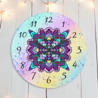 Pretty Colorful Purple Mandala Mystical Large Clock