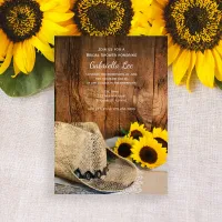 Cowboy Hat, Sunflowers and Barn Wood Bridal Shower Invitation