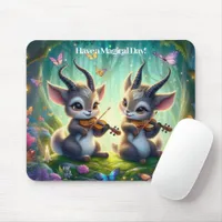 Cute Saolas Playing Violas in a Magical Forest Mouse Pad