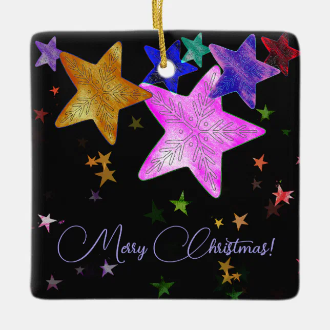 Multicolor shining stars- Merry Christmas! Ceramic Ornament