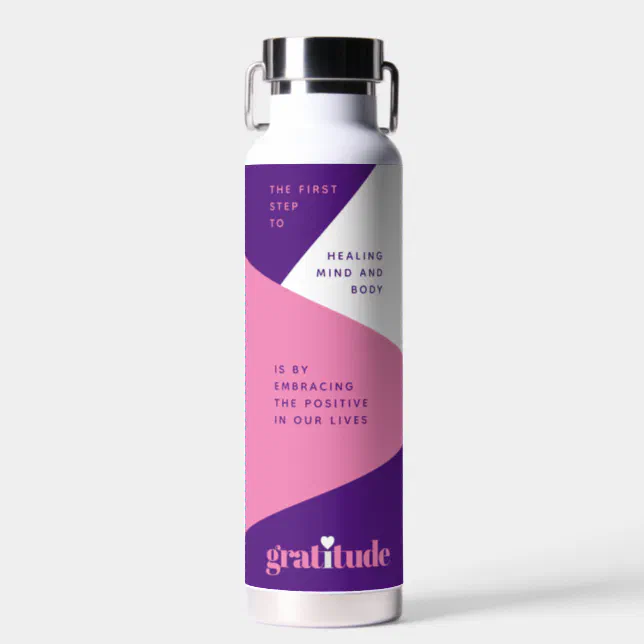 Bold Heart Purple Pink Gratitude Affirmations Water Bottle