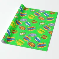 Lime Green Superhero Super Powers Kid's Wrapping Paper