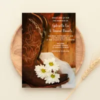 White Daisies and Cowboy Boots Western Wedding Invitation