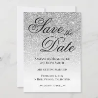 Antique Silver Glitter Gradient Save The Date