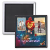 Custom Photos & Name Heart Be My Valentine Mosaic Magnet
