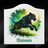 Black Panther with green surroundings Monogram | Door Sign