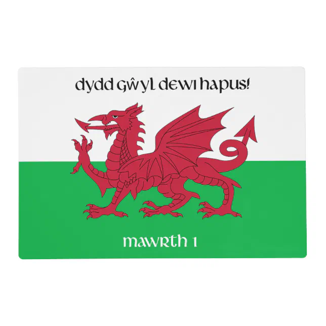 Happy St. David's Day Red Dragon Welsh Flag Placemat