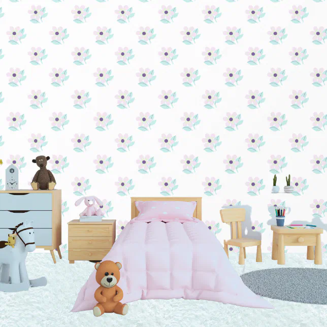 Pretty Floral Pattern With Girly Pink Flowers Kids Wallpaper