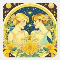 Horoscope Sign Gemini Twins Ethereal Art Square Sticker