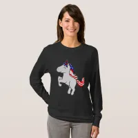 Unicorn Off White Patriotic USA Flag Mane Cartoon T-Shirt