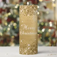 Glittery Gold Foil Merry Christmas Pillar Candle