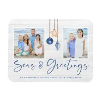 Seas and Greetings Coastal Wood Holiday Photo Magnet