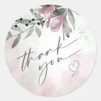 Calligraphy Floral Thank You Heart Mauve ID771 Classic Round Sticker