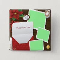 Happy New Year's Holly Add Photos Pin-Back Button