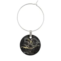 Elegant Black Gold Anniversary Wine Charm