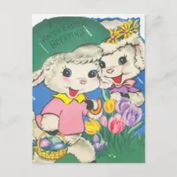 Vintage Easter Lambs Postcard