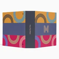 Mid Century Modern Monogram Colorful Abstract 3 Ring Binder