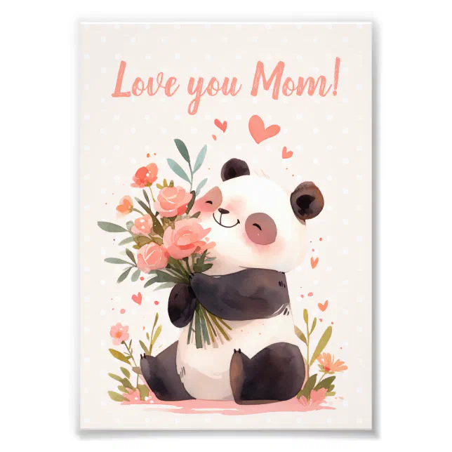 Lovely Panda Holding Flowers Mothers Day Gift Photo Print