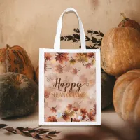 Autumn Fall Brown Leaves Happy Thanksgiving Grocery Bag