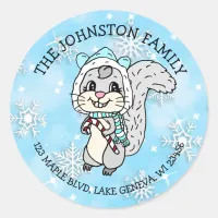 Cute Cartoon Festive Squirrel Christmas Classic Round Sticker