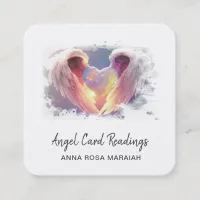 *~* Crystal Opal Heart QR Angel Wings AP78 Blue Square Business Card