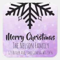 Purple Snowflake Personalized Christmas Square Sticker