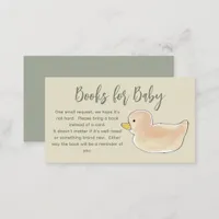 Neutral Cute Sweet Duck Girl Books for Baby Shower Enclosure Card