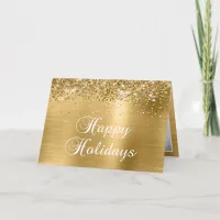 Sparkly Gold Family Photo Happy Holiday Card