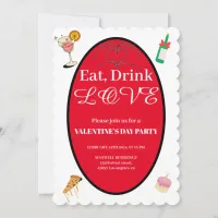 Modern Eat Drink Love Valentine's Day Hearts Invitation