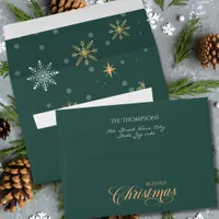 Modern Winter Snowflakes Green Holiday Envelope