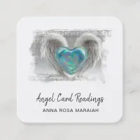 *~*  QR Crystal Opal Heart Angel Wings AP78 Square Business Card