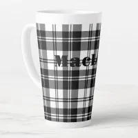 Simple Tartan Black and White Monogram Name | Latte Mug