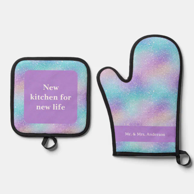 Glitter Bridal Blue And Purple Modern Fun  Oven Mitt & Pot Holder Set