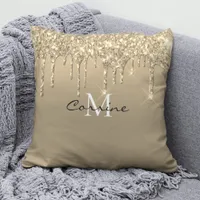 Monogram Gold Dripping Glitter Metallic Sqr Accent Throw Pillow