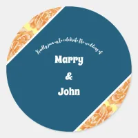 Blue navy Flowers Elegant autumn wedding Classic Round Sticker