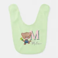 Unbearably Sweet Teddy Bear Green Baby Bib