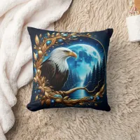 Eagle Perched on Tree Branch Under Moonlight Throw Pillow