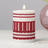 Faux Knitted Wool Decorative Red White Festive Pillar Candle