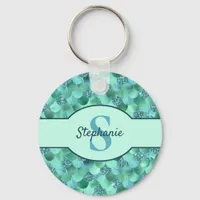 Monogram Mermaid Scales Sea Green Aqua Blue Keychain