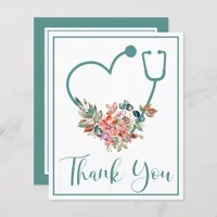 BUDGET Teal Floral Stethoscope Heart Thank You