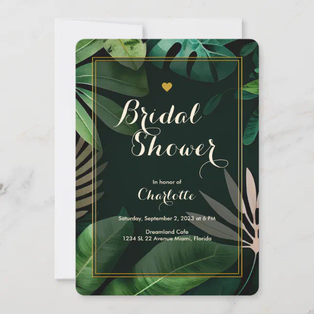 Tropical Leaves Pattern | Wedding | Bridal Shower  Invitation