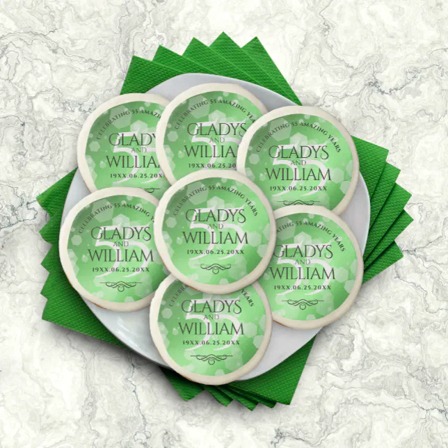 Elegant 55th Emerald Wedding Anniversary Sugar Cookie