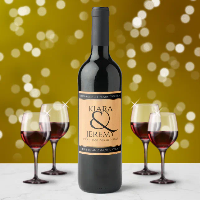 Elegant 5th Wood Wedding Anniversary Celebration Wine Label