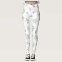 White and Silver Snowflakes Leggings