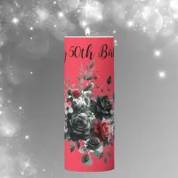 Happy 50th Birthday Red and Black Roses | Pillar Candle