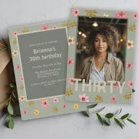 Floral 30 Thirty Birthday Party Boho Modern Pretty Invitation